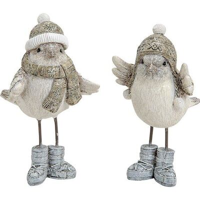 Oiseau d'hiver décoratif à paillettes en poly/métal, blanc, 2 fois, (L/H/P) 8x13x8 cm