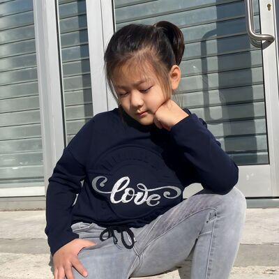 Girls' cotton fleece sweatshirt with embossed glitter logo