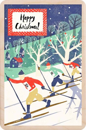 Carte postale en bois SKI RACE Carte de Noël 1