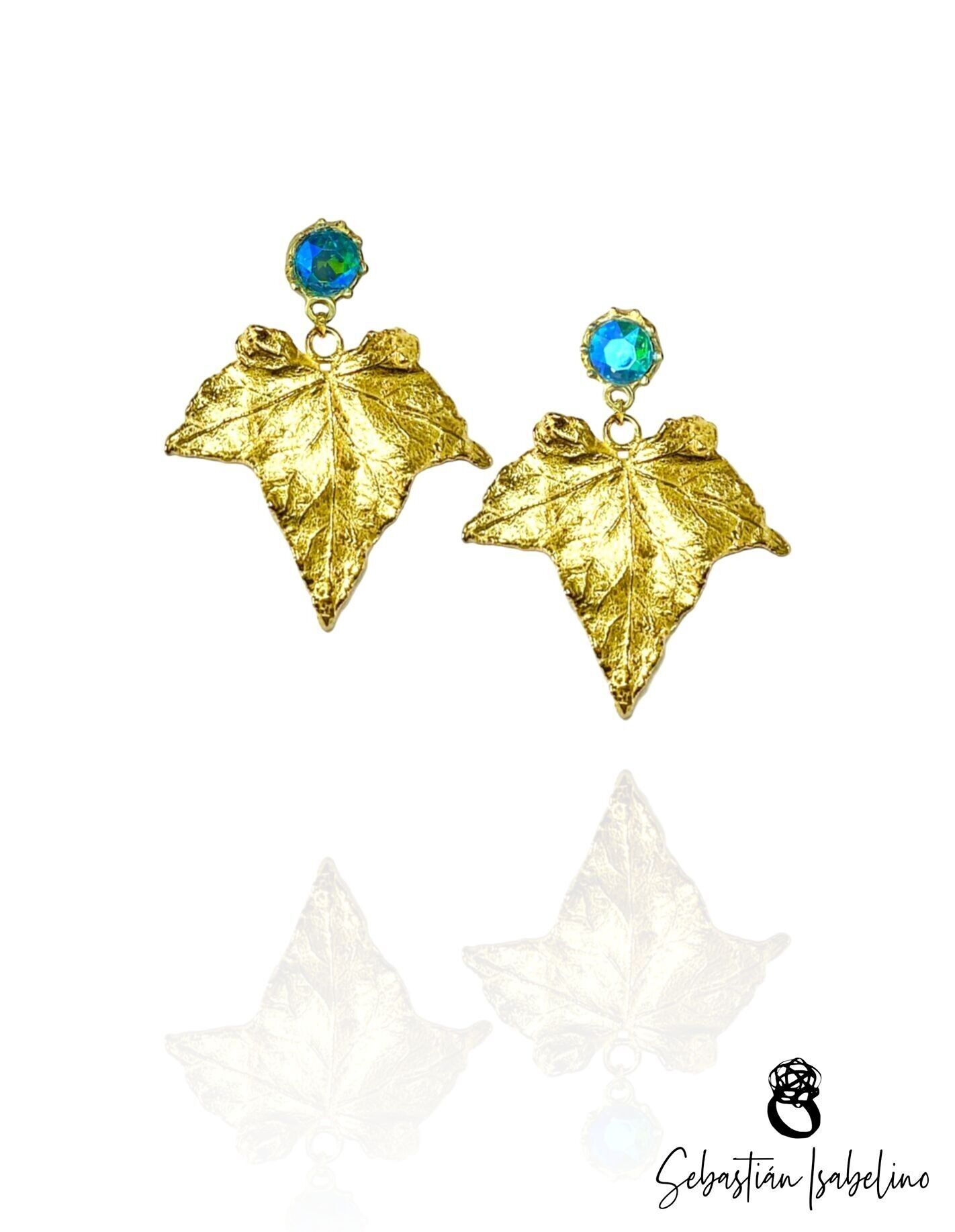 Pendientes FLORA Hoja de Hiedra con cristal