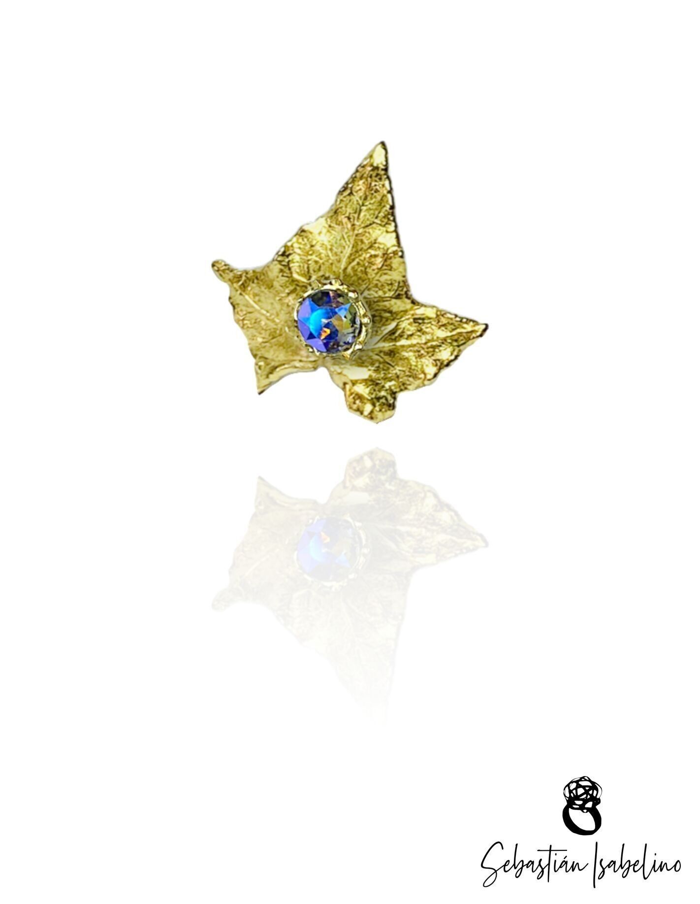 Anillo FLORA Hoja de Hiedra con cristal - ajustable