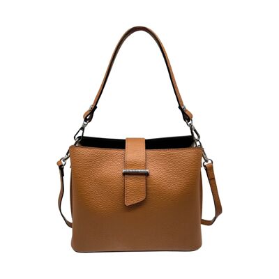 LILIA CAMEL GRAINED LEATHER CROSSBODY BAG