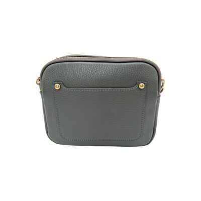 GRAUE LEDA-Crossbody-Tasche aus genarbtem Leder