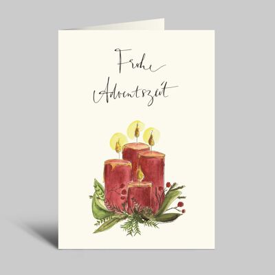 Frohe Adventszeit | Weihnachtskarte | vier leuchtende Adventskerzen | Advents-Klappkarte mit Umschlag