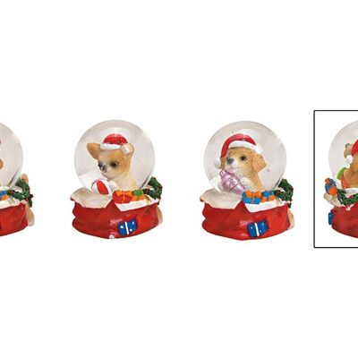Perro globo de nieve con gorro de Papá Noel de poliéster