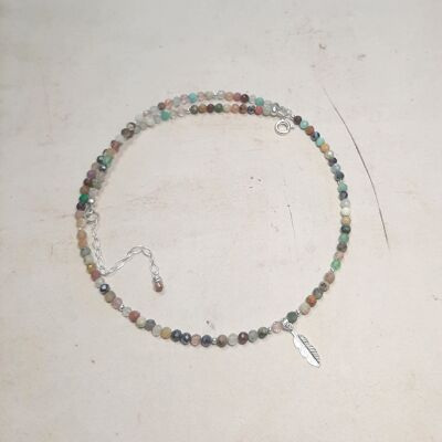 925 Silber Naturstein-Feder-Halskette