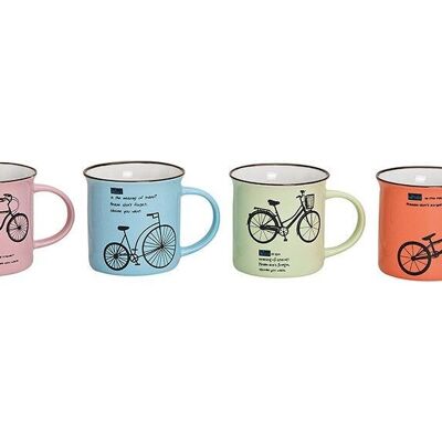 Becher Fahrrad Pot aus Porzellan, 4-fach sortiert, 7,5 cm, 150 ml