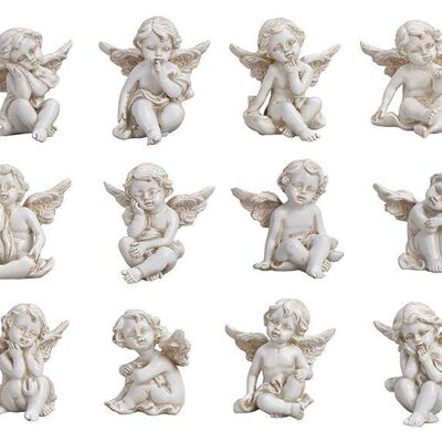 Figura decorativa di angelo seduto in poliestere, bianco, 12 volte, (L/A/P) 5x6x4 cm