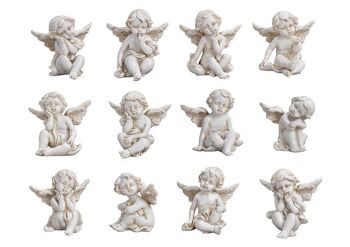 Figurine d'ange décorative assise en poly, blanc, 12 fois, (L/H/P) 5x6x4 cm