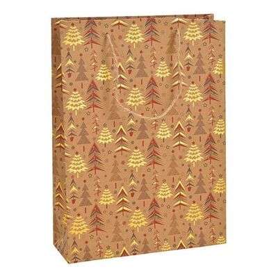 Sac cadeau décor forêt d'hiver en papier/carton marron (L/H/P) 25x34x8cm