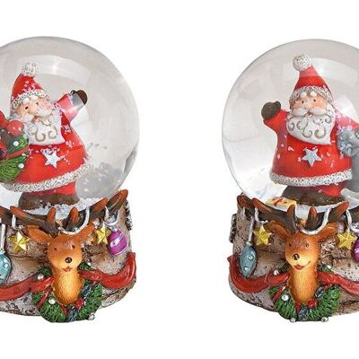 Snow globe Santa Claus on a deer decor base made of poly, colored glass 2-fold, (W / H / D) 4x6x5cm