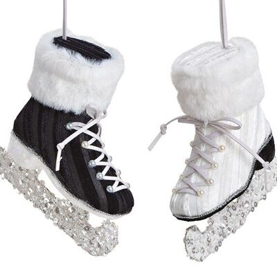 Patines de hielo colgantes de plástico negro, blanco 2 veces, (An/Al/Pr) 11x12x4cm