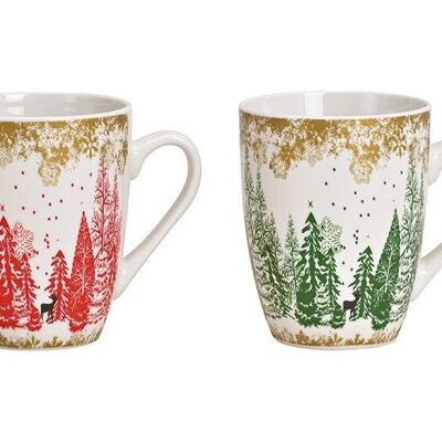 Mug décor forêt d'hiver en porcelaine blanche double