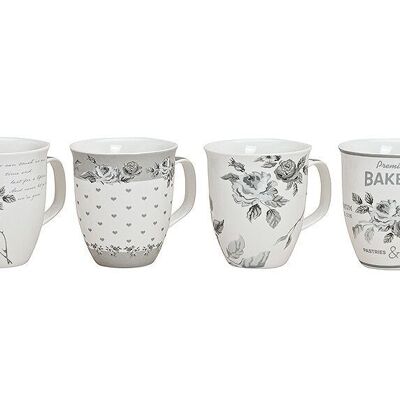 Jumbo mug rose decor made of ceramic, 4 assorted, 12 cm, 400 ml