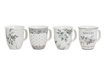 Mug géant rose décor en céramique, 4 assortis, 12 cm, 400 ml