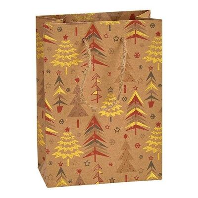 Bolsa de regalo con decoración de bosque de invierno de papel / cartón marrón (An / Al / Pr) 11x16x6cm