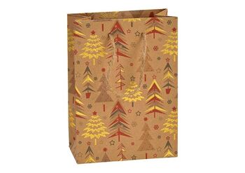 Sac cadeau décor forêt d'hiver en papier/carton marron (L/H/P) 11x16x6cm