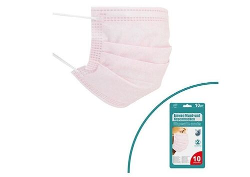 Mund-Nasen-Maske 10er Set Rosa, 3-lagig, mit Ohrschlaufen, in 10er Beutel