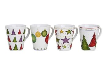 Mug décor de Noël en porcelaine, assorti 4 fois (L/H/P) 12x11x9 cm, 300 ml