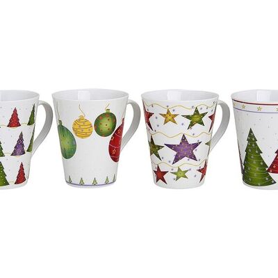 Tazza decorazione natalizia in porcellana, 4 assortiti (L/A/P) 12x11x9 cm, 300 ml