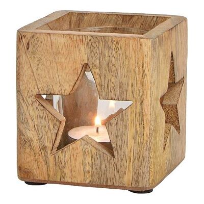 Decoración estrella farol de madera de mango, vidrio marrón (An / Al / Pr) 9x9x9cm