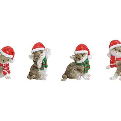 Gatto con cappello da Babbo Natale in poly multicolore a 4 capi