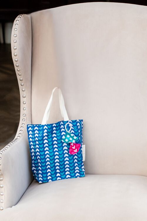 Fabric Gift Bags Tote Style - Indigo Hearts (Medium)