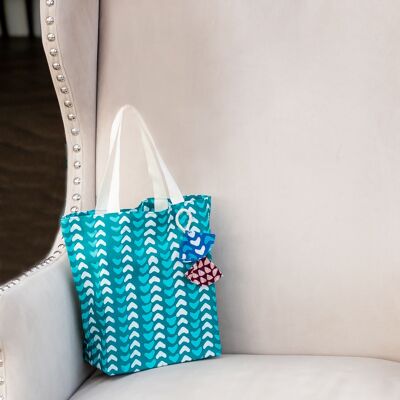 Fabric Gift Bags Tote Style - Teal Hearts (Medium)