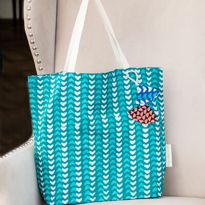 Fabric Gift Bags Tote Style - Teal Hearts (Large)