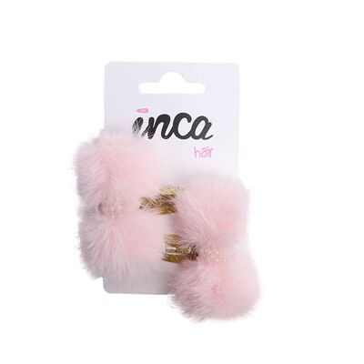 Set de 2 clips para el pelo dorados con lazo de pelito - Rosa