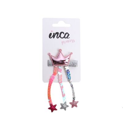 Crocodile clip with crown decoration - Pink - Silver - Gold