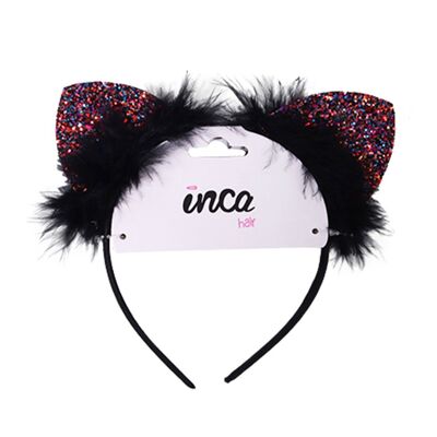 Headband with glitter ears and fur decorations
