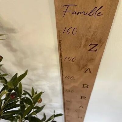 “Family” height chart in engraved & stained wood