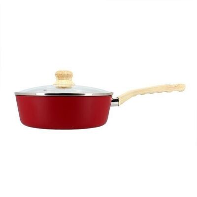 Magenta 24cm induction aluminum frying pan with glass lid