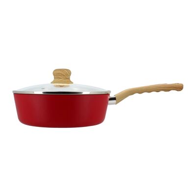 Sartén inducción aluminio magenta 24cm con tapa de cristal