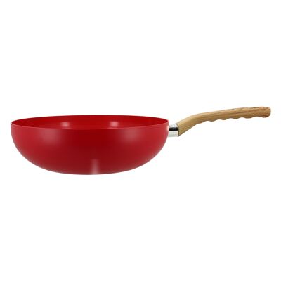 Wok magenta 28cm aluminio inducción mango efecto madera