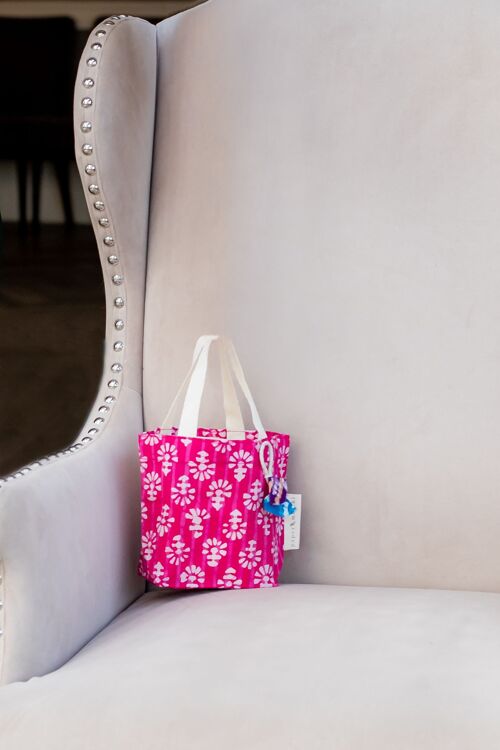 Fabric Gift Bags Tote Style - Fuchsia Flowers (Small)