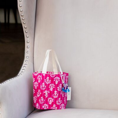 Fabric Gift Bags Tote Style - Fuchsia Flowers (Small)