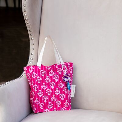 Fabric Gift Bags Tote Style - Fuchsia Flowers (Medium)