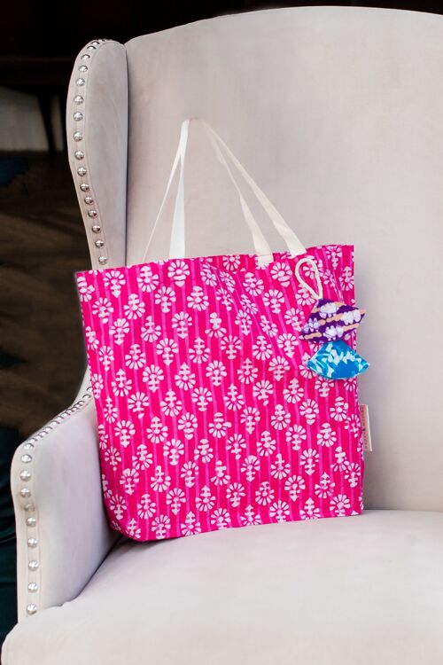 Fabric Gift Bags Tote Style - Fuchsia Flowers (Large)