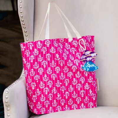 Fabric Gift Bags Tote Style - Fuchsia Flowers (Large)