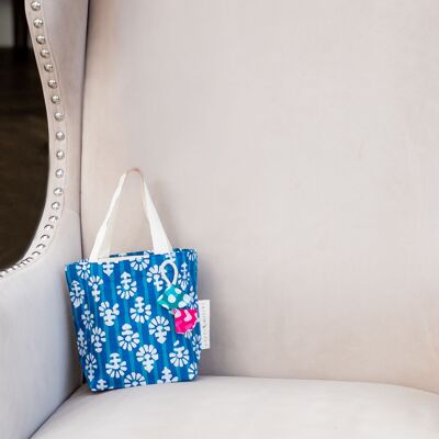 Fabric Gift Bags Tote Style - Indigo Flowers (Small)