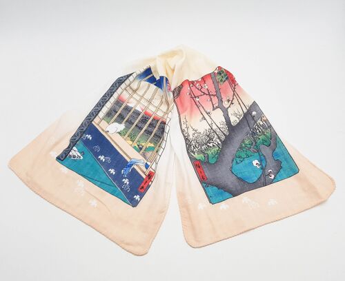 Tenugui serviette japonaise 100% coton imprimé avec reproduction d'estampes Chat & Mont Fuji de l'artiste japonais Utagawa Hiroshige