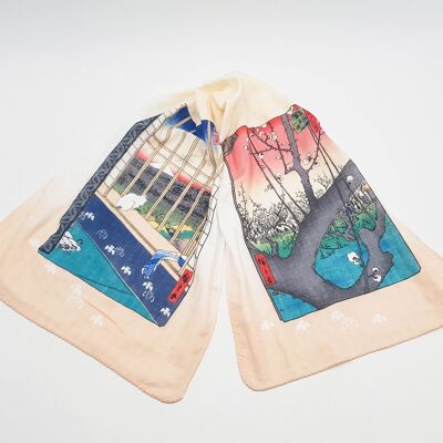 Japanisches Tenugui-Handtuch aus 100 % Baumwolle, bedruckt mit Reproduktionen von Cat- und Mount-Fuji-Drucken des japanischen Künstlers Utagawa Hiroshige