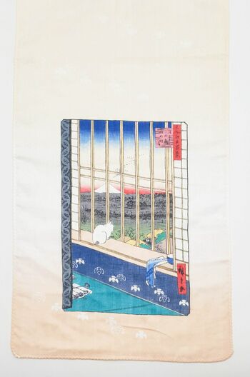 Tenugui serviette japonaise 100% coton imprimé avec reproduction d'estampes Chat & Mont Fuji de l'artiste japonais Utagawa Hiroshige 3