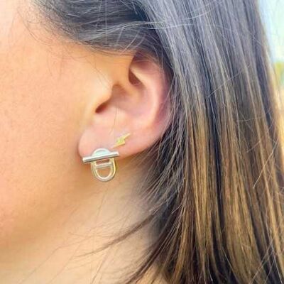 10 micron silver plated bar navy mesh earrings