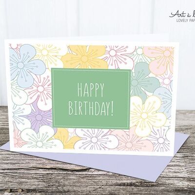 Folding card: Happy Birthday, flowers