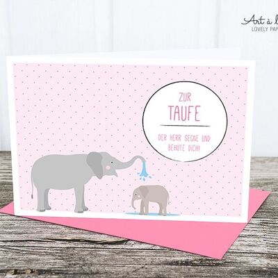 Carte pliante : Baptême d'éléphant, rose