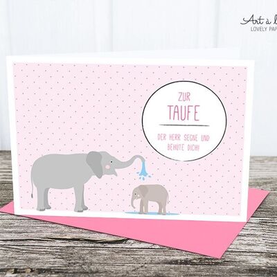 Folding card: Elephant baptism, pink