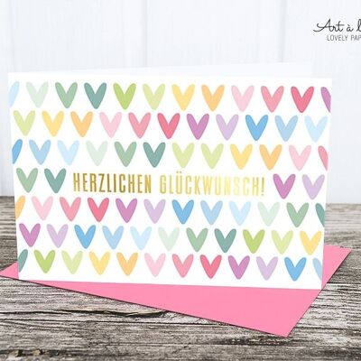 Folding card: hearts, colorful